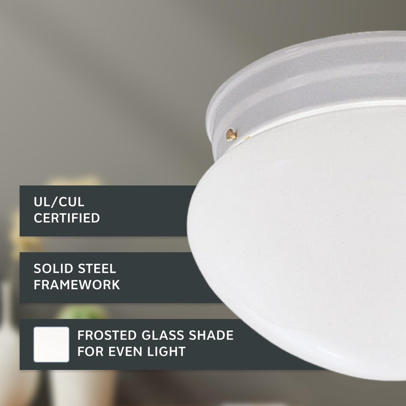 DESIGNERS FOUNTAIN 2-Lights Flush Mount Ceiling Light, 9 Inch Lighting Fixture for Kitchen, Bedroom, Bathroom, and Hallway, Frosted White Glass, White, 4732-WH - Image 3